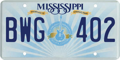 MS license plate BWG402