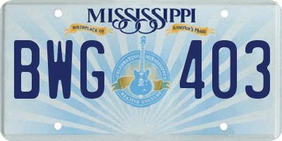 MS license plate BWG403