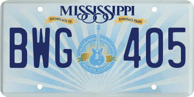 MS license plate BWG405
