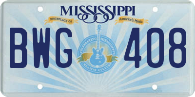 MS license plate BWG408