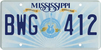 MS license plate BWG412