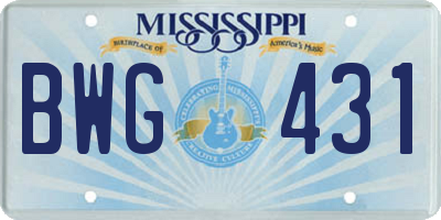 MS license plate BWG431