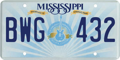 MS license plate BWG432