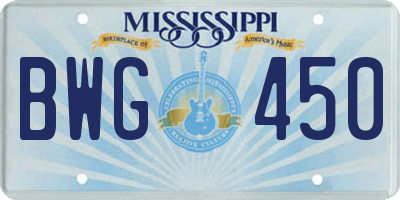 MS license plate BWG450