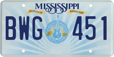 MS license plate BWG451