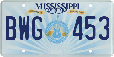 MS license plate BWG453