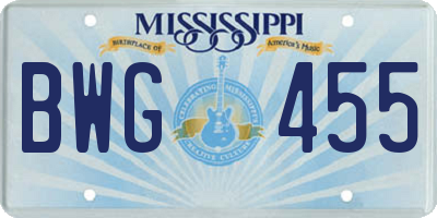 MS license plate BWG455