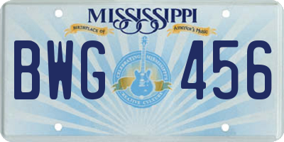 MS license plate BWG456
