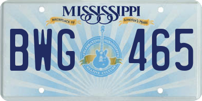 MS license plate BWG465