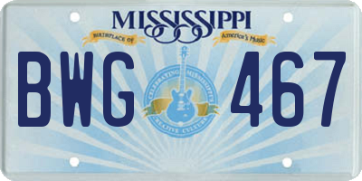 MS license plate BWG467