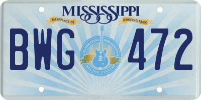 MS license plate BWG472
