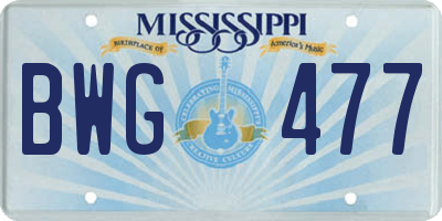 MS license plate BWG477