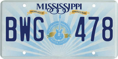MS license plate BWG478
