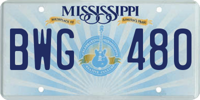 MS license plate BWG480