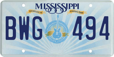 MS license plate BWG494