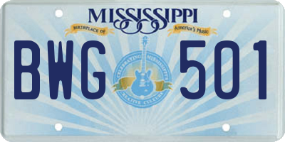 MS license plate BWG501