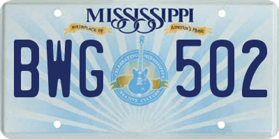 MS license plate BWG502