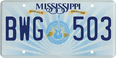 MS license plate BWG503