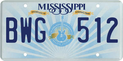 MS license plate BWG512