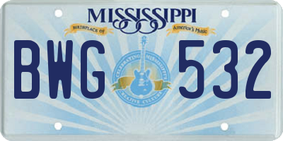 MS license plate BWG532