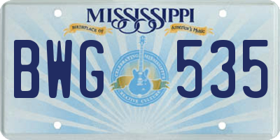 MS license plate BWG535
