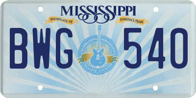 MS license plate BWG540