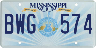 MS license plate BWG574
