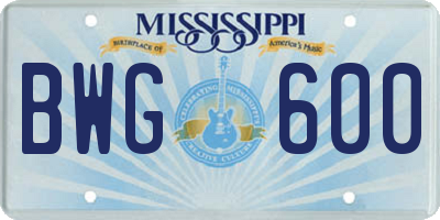 MS license plate BWG600