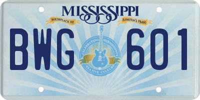 MS license plate BWG601