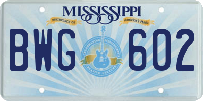 MS license plate BWG602