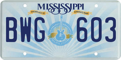 MS license plate BWG603