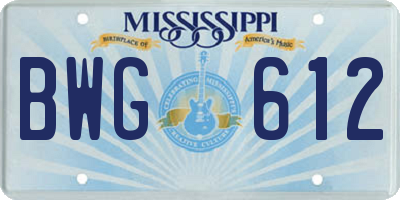 MS license plate BWG612