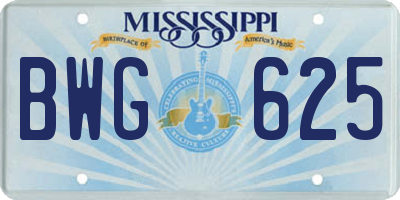 MS license plate BWG625