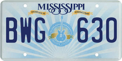 MS license plate BWG630