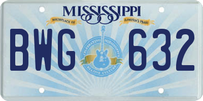 MS license plate BWG632