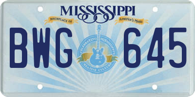 MS license plate BWG645