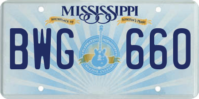 MS license plate BWG660