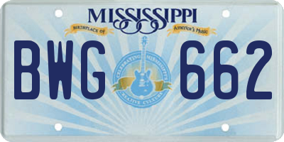 MS license plate BWG662