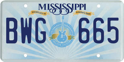 MS license plate BWG665