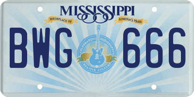MS license plate BWG666