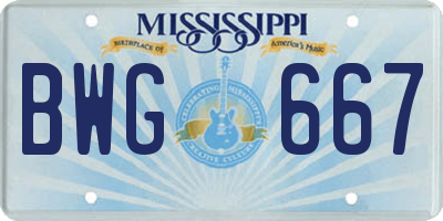 MS license plate BWG667