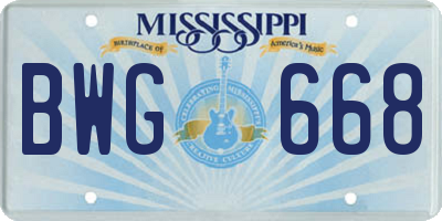 MS license plate BWG668