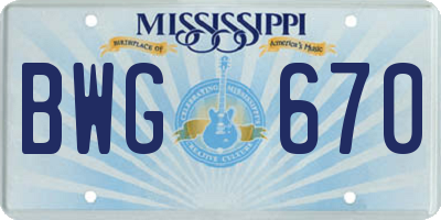 MS license plate BWG670
