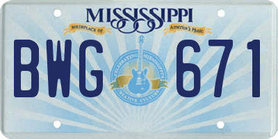 MS license plate BWG671