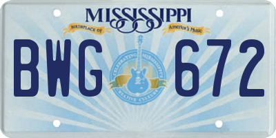 MS license plate BWG672