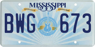 MS license plate BWG673