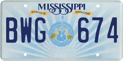 MS license plate BWG674