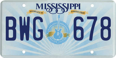 MS license plate BWG678