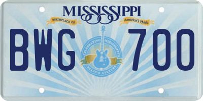 MS license plate BWG700