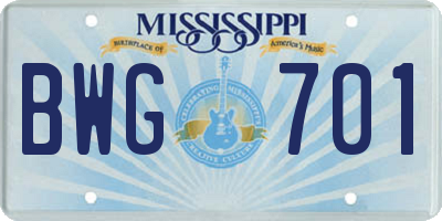 MS license plate BWG701
